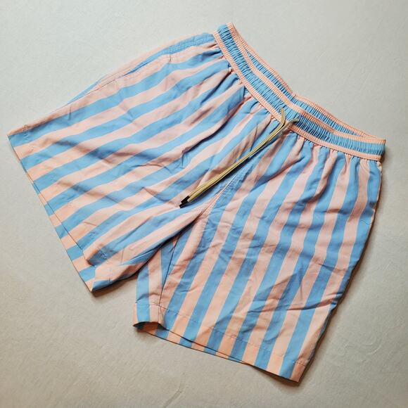J. McLaughlin Men's Size S NWT Gibson Swim Trunks Regency Stripe Pink Blue